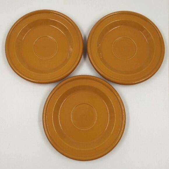 Emile Henry France 3 Saucers Kitchen Dining Coffee Tea  Mustard Yellow - Picture 1 of 10